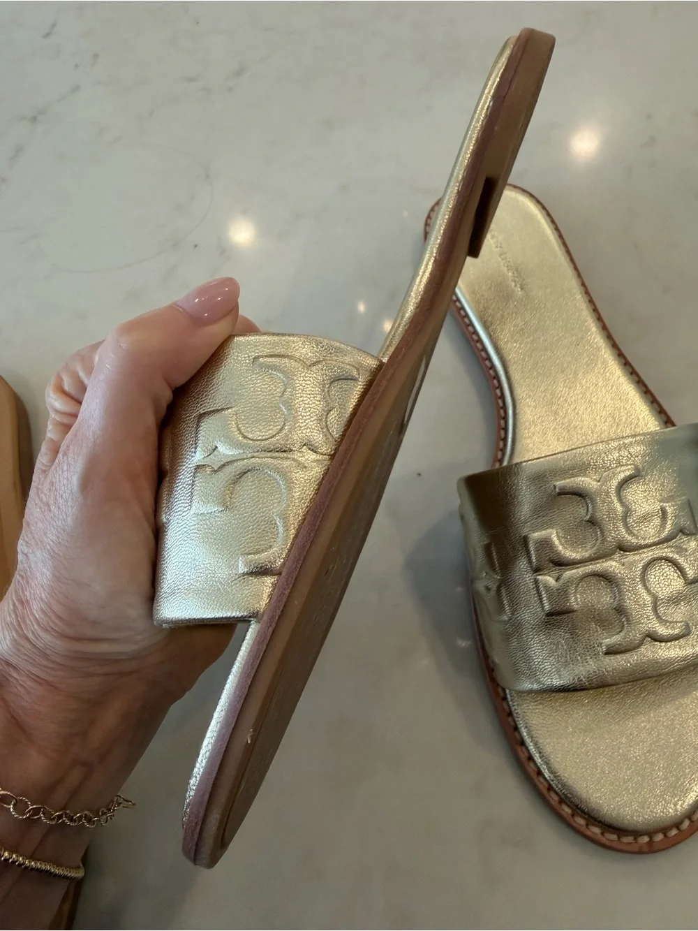 Tory Burch Gold Metallic  Slide Sandals